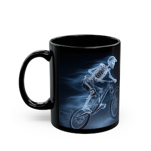 Funny Skeleton MTB Mug | Mountain Biker Coffee Cup | Downhill Cycling Gift | Skull Rider Mug | MTB Humor Gift for Cyclists