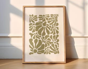 Green Abstract Botanical Wall Art – Mid Century Modern Printable Poster | Instant Download