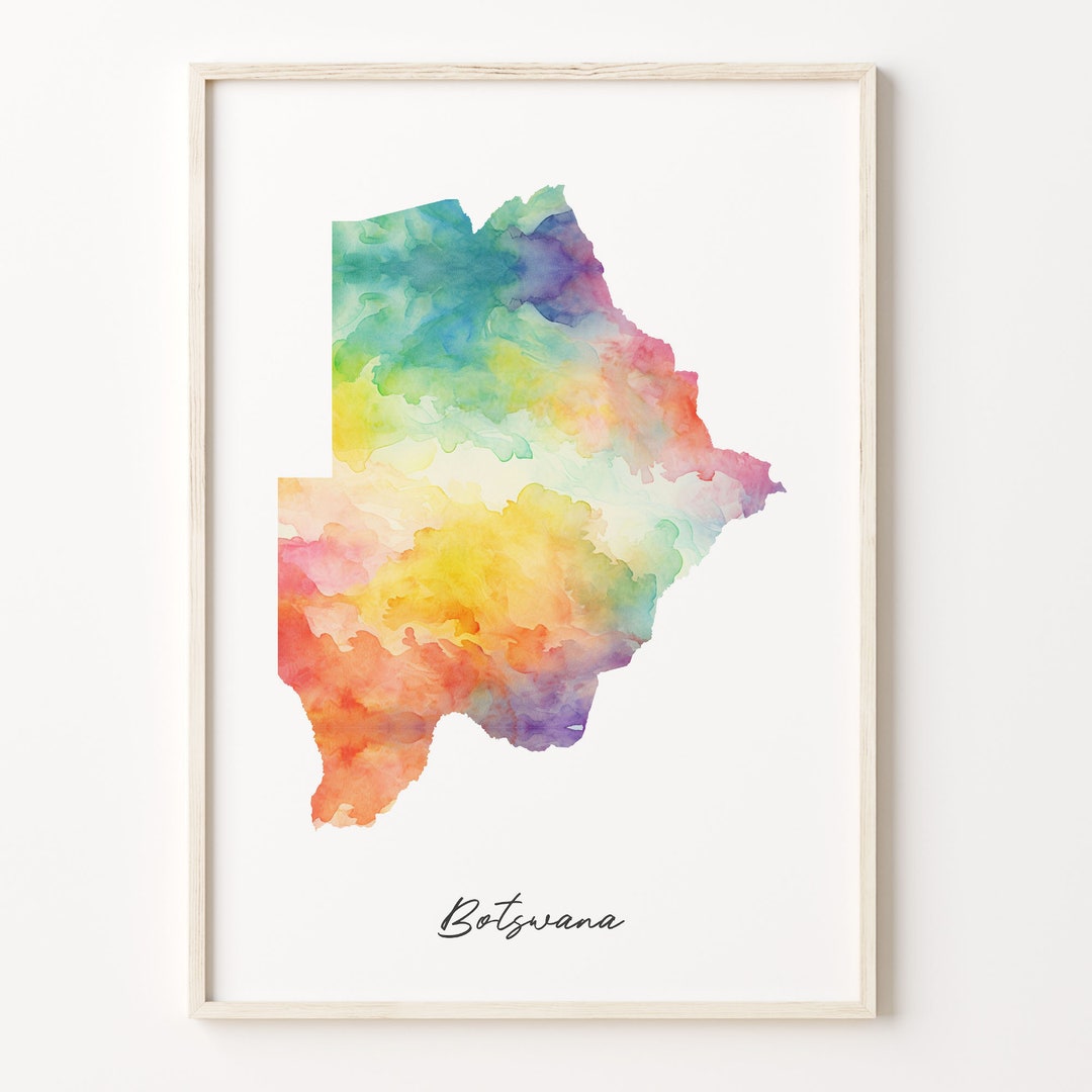 Botswana Watercolor Map Print, Vibrant Motswana Art Poster, BW Colorful ...