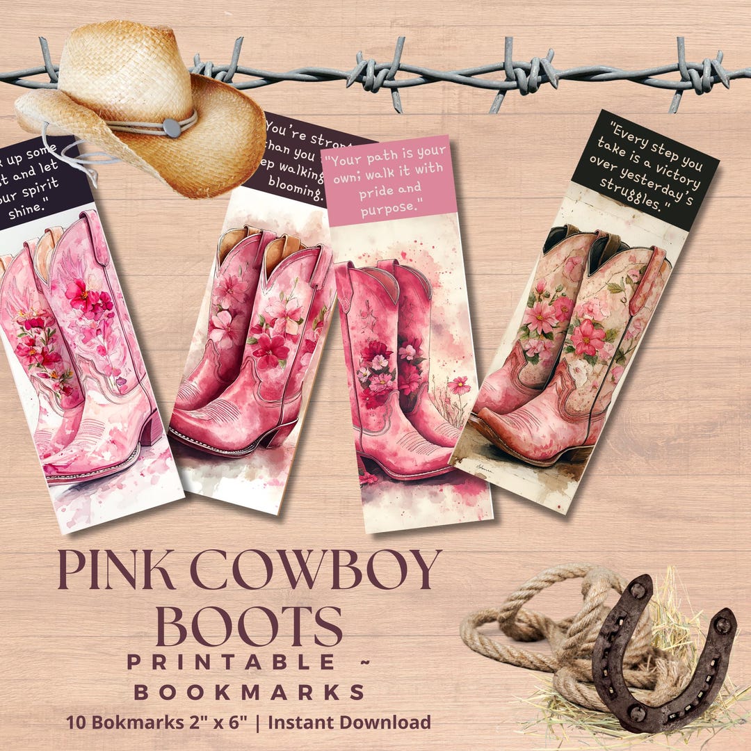 Pink Cowboy Boots Printable Bookmarks - Set of 10 Digital 2x6 Inch ...
