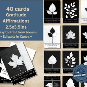 Tarjetas de afirmación de gratitud imprimibles: 40 editables de 2,5 x 3,5 pulgadas