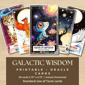 Galaktische Weisheits-Tier-Orakel-Karten | Druckbares 60-Karten-Deck | Mystische & Kosmische Führung | Digitaler Download | 2,75x4,75
