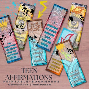 Teen Affirmation Lesezeichen - 40 druckbare Motivationskarten für Jugendliche - Sofortiger Download, Canva bearbeitbar, positives Zitat Lesezeichen-Set