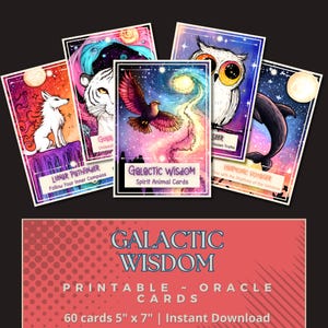 Galaktische Weisheits-Tier-Orakel-Karten | Druckbares 60-Karten-Deck | Mystische & Kosmische Führung | Digitaler Download
