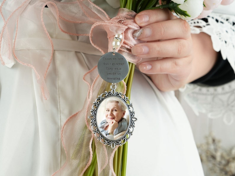 Wedding Bouquet Charm Custom Photos,Bride Bouquet Wedding Gift,Bride Wedding Memorial Custom Photo Charm,Photo Charm,Wedding Flower Bride image 2