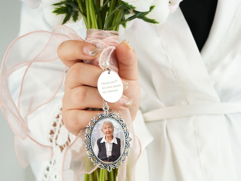 Wedding Bouquet Charm Custom Photos,Bride Bouquet Wedding Gift,Bride Wedding Memorial Custom Photo Charm,Photo Charm,Wedding Flower Bride image 1