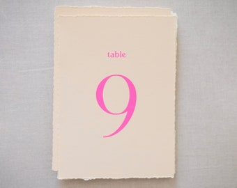 neon pink table number | modern wedding reception decor, two styles to choose from, 5x7 inches