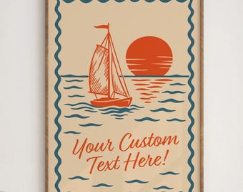 Individuelles Segelboot bei Sonnenuntergang - Retro Nautical Wall Art (Digitaler Download)