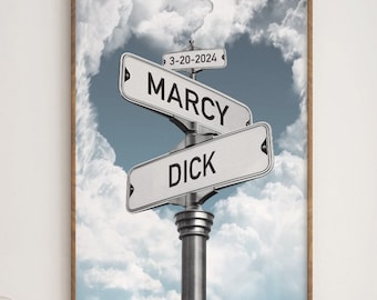 Personalized Name Street Sign Wall Art, (Blue Cloud Background) Digital Download