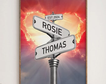 Personalisierte Name Straßenschild Wandkunst, (rote Wolke Hintergrund) digitaler Download
