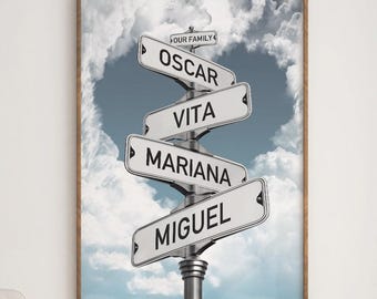 Personalisierte Familiennamen Straßenschild Druck, blauer Himmel (Digitaler Download)