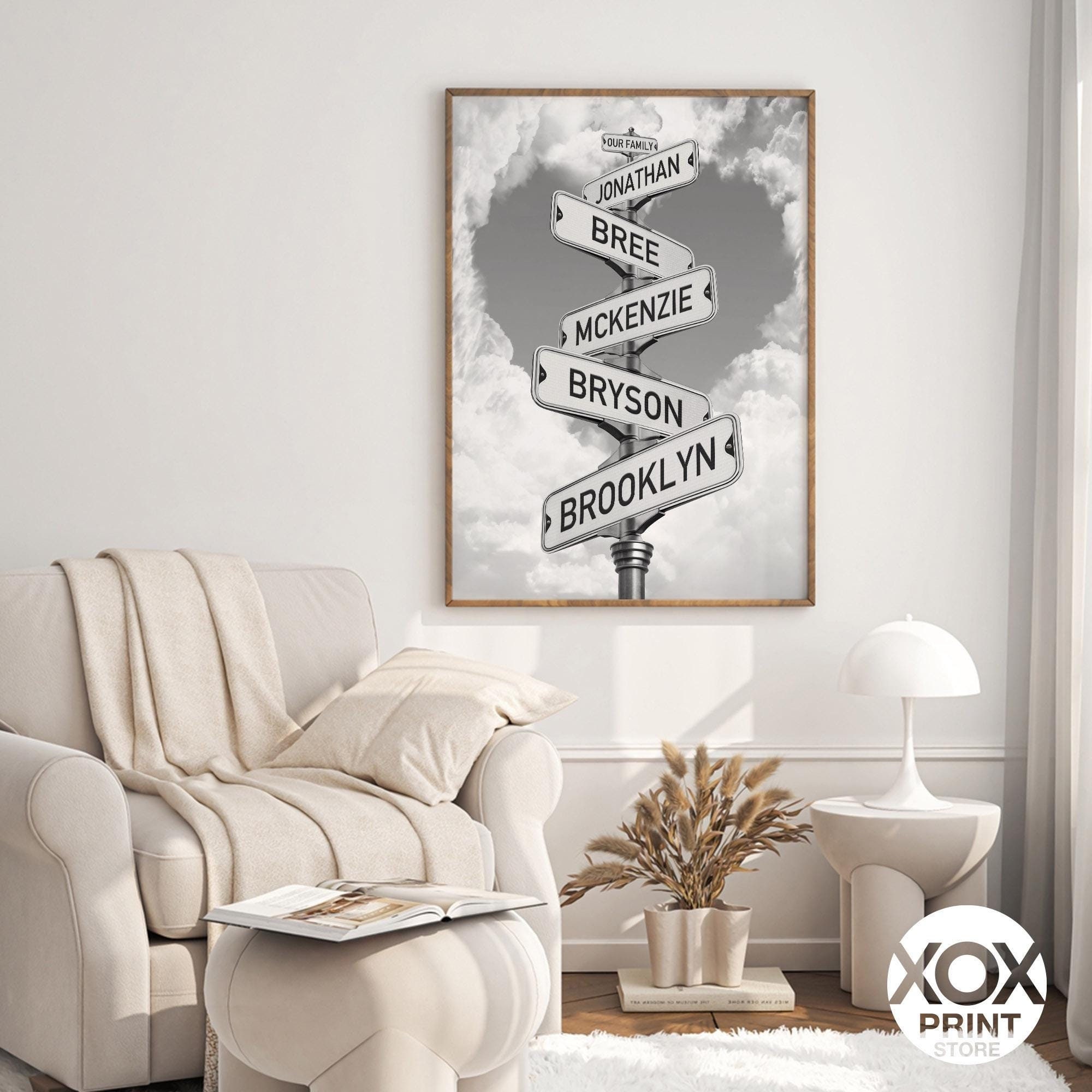Personalized Name Street Sign Wall Art, 5 NAMES, Street Sign Multi-Names, Digital Download