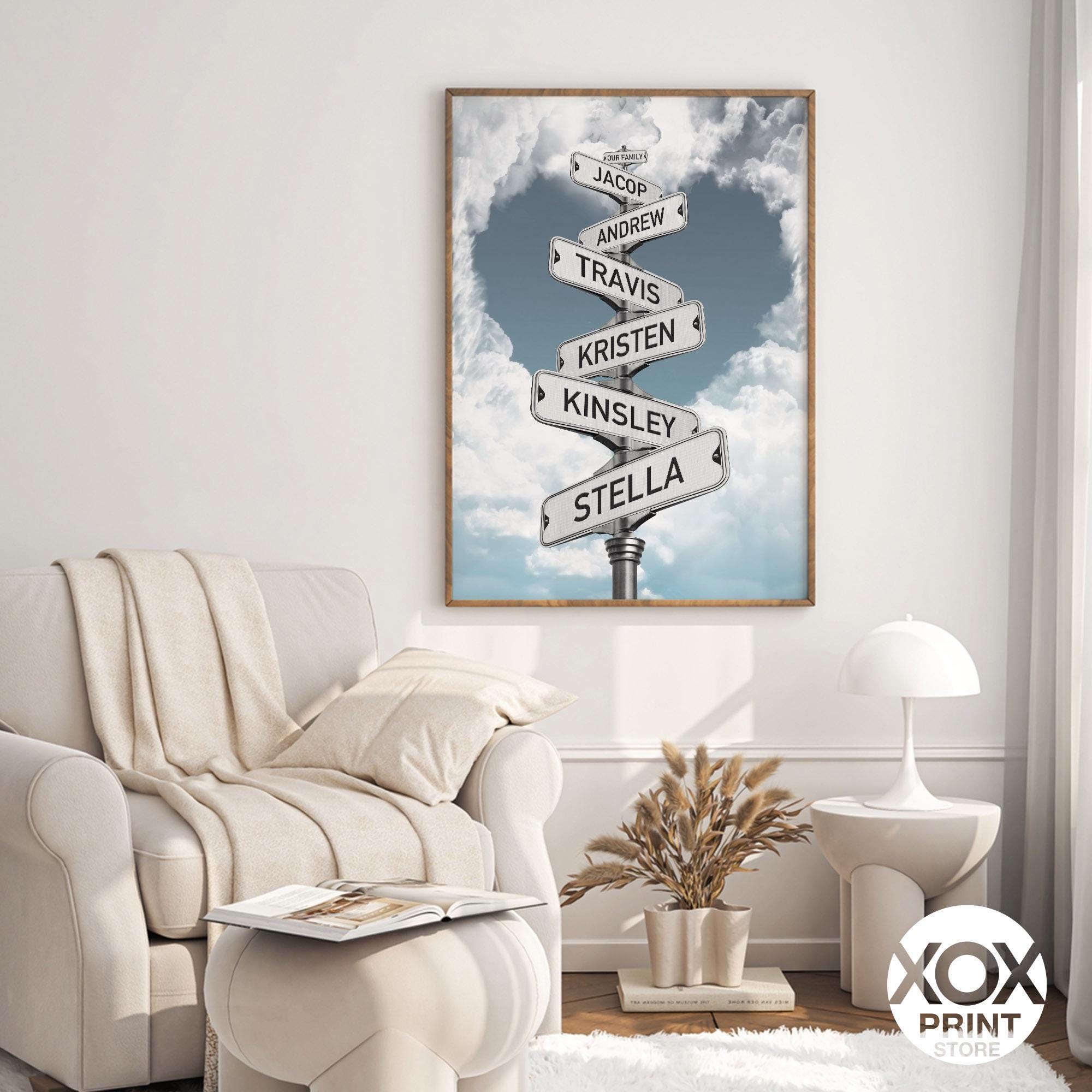 Personalized Family Street Sign Wall Art - Custom Name Road Sign, Digital Download, Family Gift with 6 Names, Vintage Home Decor