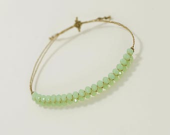 Women’s Beaded Bracelet – Mint Green Faceted Glass Beads, Adjustable, Boho Chic, Handmade in France