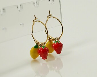 Mini Hoops, Huggies, Fruit Charms Small Hoops, Handmade in France