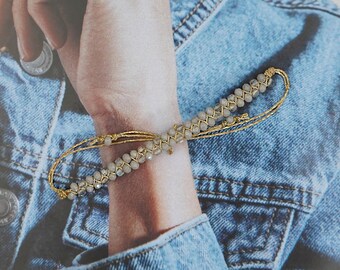 Labradorite Beaded Bracelet for Women – Faceted Gemstone & Glass, Adjustable, Handmade in France