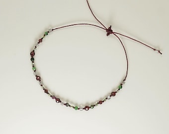 Natural Stone Bracelet – Garnet Labradorite Ruby Zoisite Bracelet, Boho Chic Bracelet, Adjustable Womens Bracelet, Handmade in France