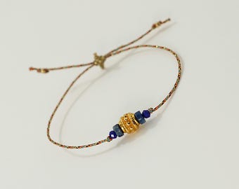 Lapis Lazuli Bracelet for Women – Blue and Gold Natural Stone Bracelet, Boho Jewelry, Adjustable, Handmade in France