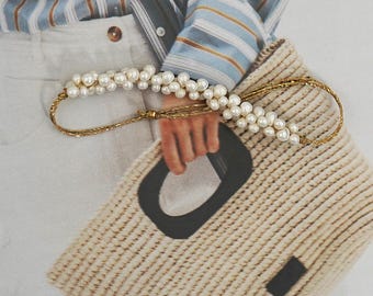 Women’s Bracelet – White Glass Beads Faux Freshwater, Adjustable, Boho Chic, Handmade in France