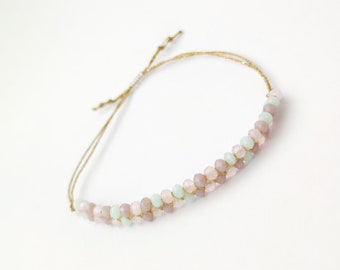 Pastel Multicolor Faceted Beaded Bracelet – Adjustable Bracelet with Colorful Glass Beads, Boho Chic Jewelry, Handmade in France