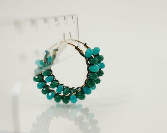 Gold Hoop Earrings with Colorful Jade Stones, 24K Gold Plated, Boho Chic, Handmade in France