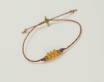 Gold Beaded Bracelet for Women – Boho Chic Minimalist Bracelet, Adjustable Cord Bracelet, Handmade in France