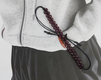 Womens Purple Beaded Bracelet – Dark Violet Faceted Glass Beads, Adjustable Macrame Bracelet, Handmade in France