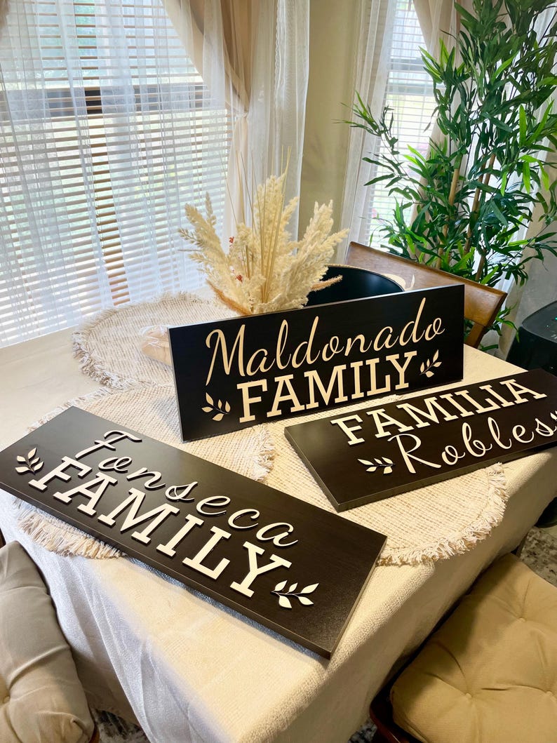 Family Name Sign Home Decor - High Quality Wood - Premium Custom Solid Wood - Family Gift - Anniversary Gift - Wedding gift- W 23 in / H 8in image 6