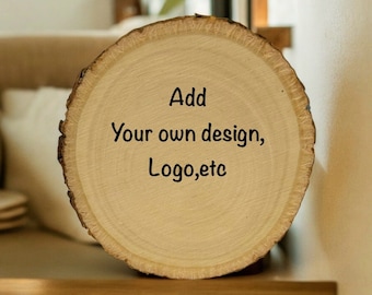 4x4 Custom Design on Wood, Custom Laser Engraved Design, image or text on Wood Bark Edge, Custom Wall Art Decor Gift, Personalized Gift.