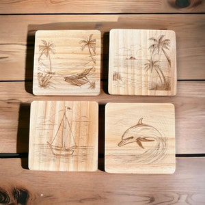 Custom Beach themed coasters, Gift for any family member or for display in your home set of 4 image 1