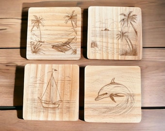 Custom Beach themed coasters, Gift for any family member or for display in your home (set of 4)