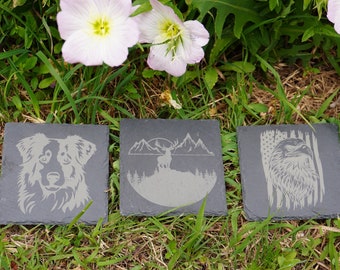 Custom Laser engraved slated coasters. Gift for any family member, Good for any occasion, Wedding Gift, Home Decoration.