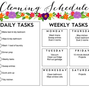 Printable Weekly Cleaning Shedule Floral image 2