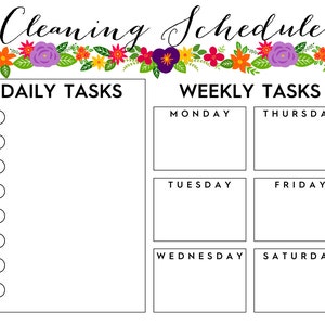 Printable Weekly Cleaning Shedule Floral image 3