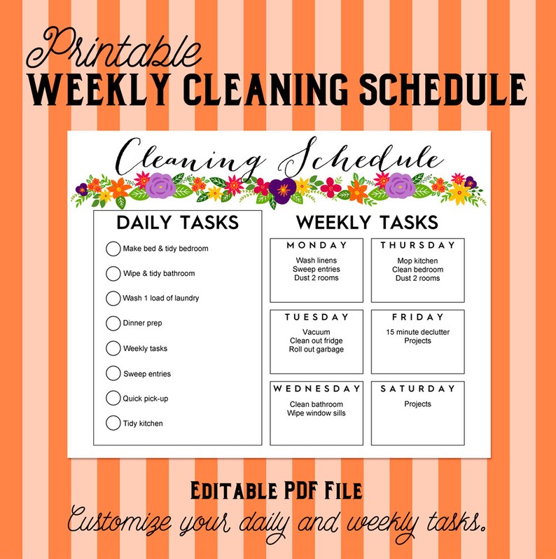 Printable Weekly Cleaning Shedule - Floral - Etsy