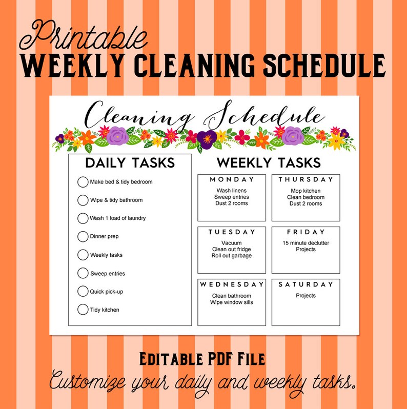 Printable Weekly Cleaning Shedule Floral image 1