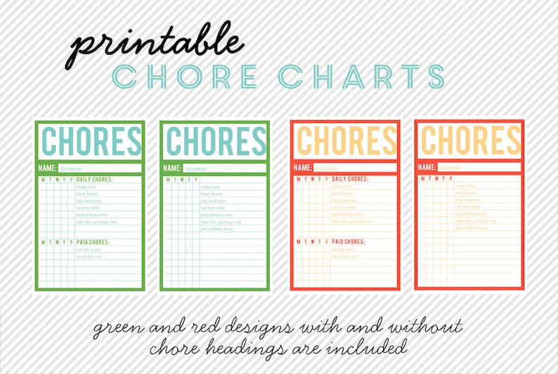 Printable Chore Charts - Editable PDF - Etsy