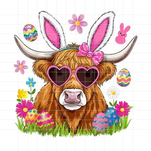 Vaca de las Tierras Altas del Día de Pascua PNG, Linda Vaca de Pascua Png, Retro Pascua Png, Diseño de Sublimación de Feliz Pascua, Descarga Digital