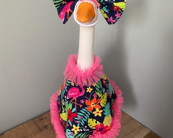 Goose Dress Tropical Print Outfit with Bow Bright Spring Summer Porch Decor