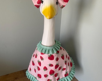 Strawberry Gingham Goose Clothes Outfit: Farmhouse Porch Decor