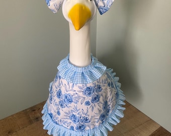Country Cottage Blue Floral Print Porch Goose Outfit - Handmade in the USA - Sizes 17"-23"