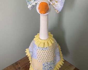 Goose Dress Yellow and Blue Patchwork Print Outfit Country Cottage Farmhouse Porch Decor