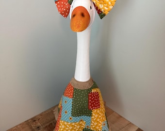 Fall Patchwork Print Porch Goose Dress and Bow set