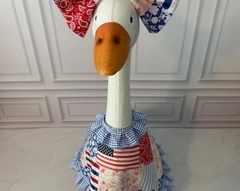 Patriotic Patchwork Porch Goose Dress Outfit