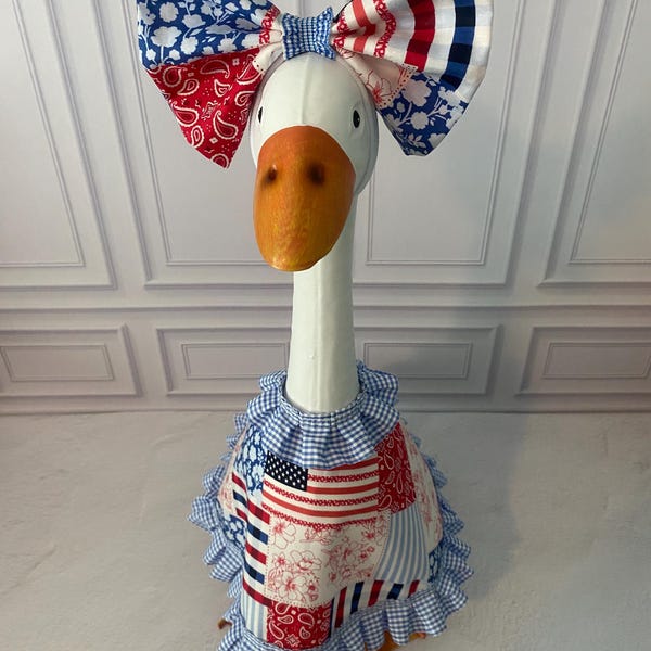 Patriotic Patchwork Porch Goose Dress Outfit