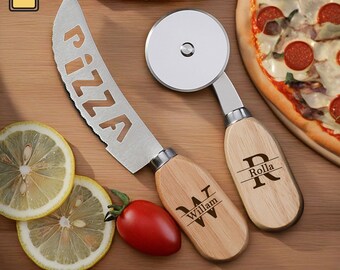 Personalisierte Pizzaradschneider-Set, Pizzamesser mit individueller Gravur, Pizzaschneider mit individuellem Namen, Vatertag, bestes Geschenk für Bäcker