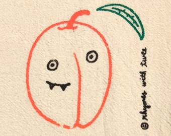 Peach Kitchen Towel, MEL PEACH Fanged Fruit