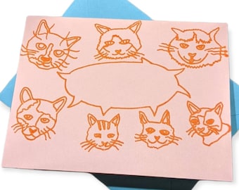 Chatty Cat Greeting Card - Blank Word Bubble for writing your own Message