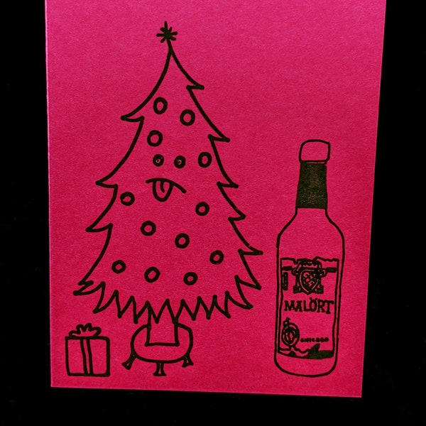 Malort Christmas Card, single card, Chicago liquor