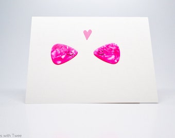 Guitar Pick Lesbian Love Card, pink loves pink, glad I picked you